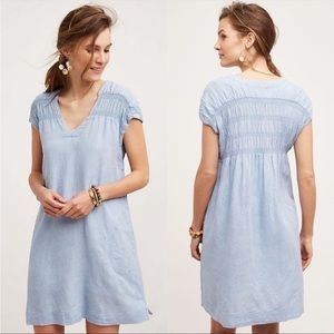 Maeve Paz Linen Tunic Dress - Ruched Chambray